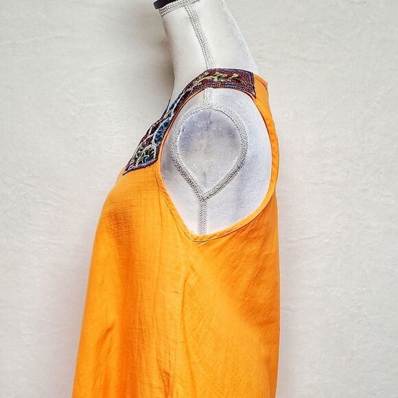 TEN Design Neon Tangerine Sequin Floral Embroidered Trapeze Dress Small - Picture 9 of 15